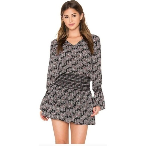 DEREK LAM 10 CROSBY Smocked Silk Floral Print Long Sleeve Mini Dress Sheer NWT 4 - Picture 4 of 11